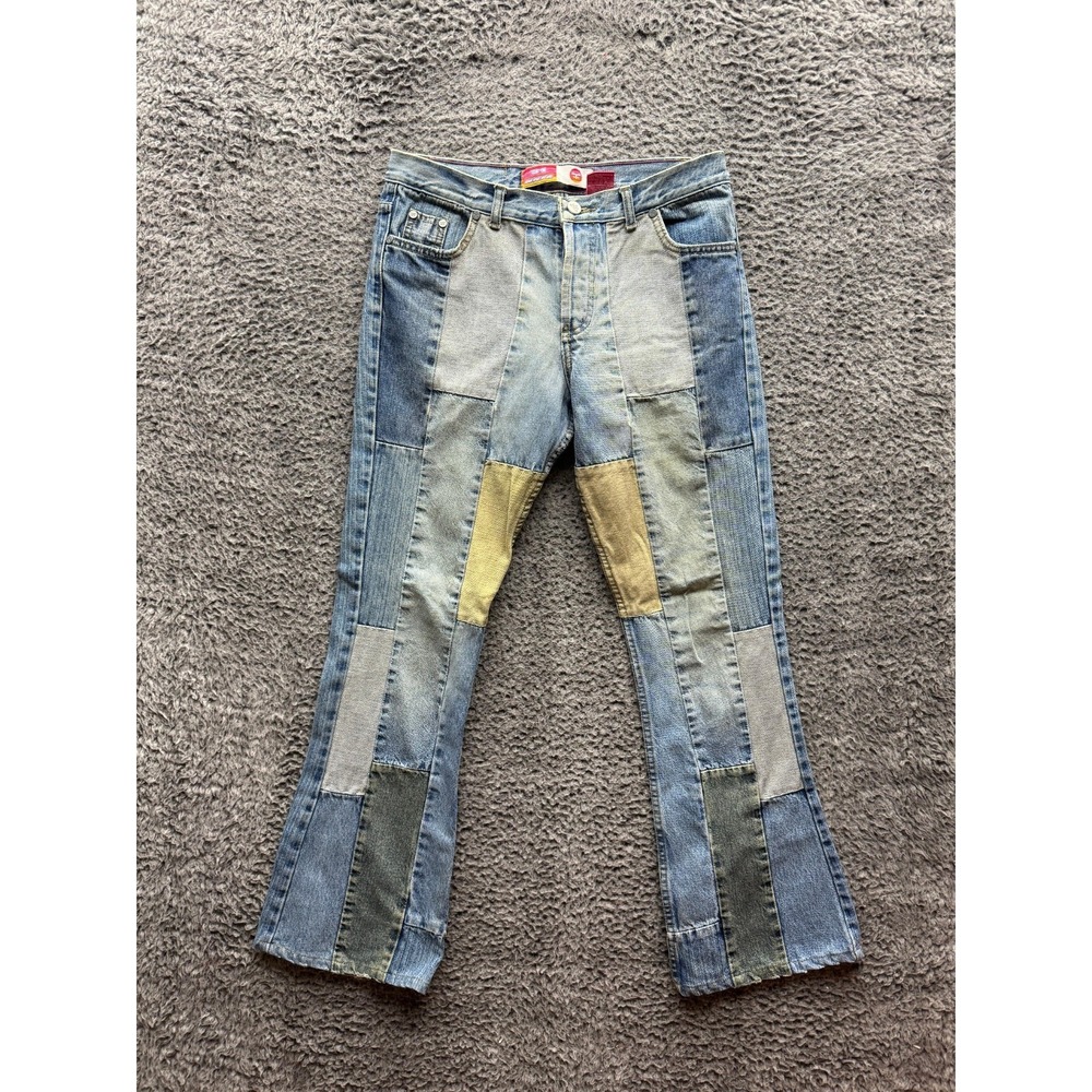 Vintage Y2k Kosiuko Patched Button-Fly Flared Denim Jeans Blue Womens‎ Size 31
